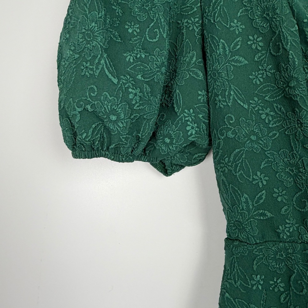 Altar State Emerald Green Floral Puff Sleeve Tie Back Cecelia Mini Dress Size XL - Picture 4 of 11